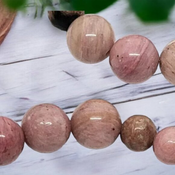Pink Red Rhodochrosite Stone Beaded Necklace and Earrings - Handmade - Picture 2 of 2